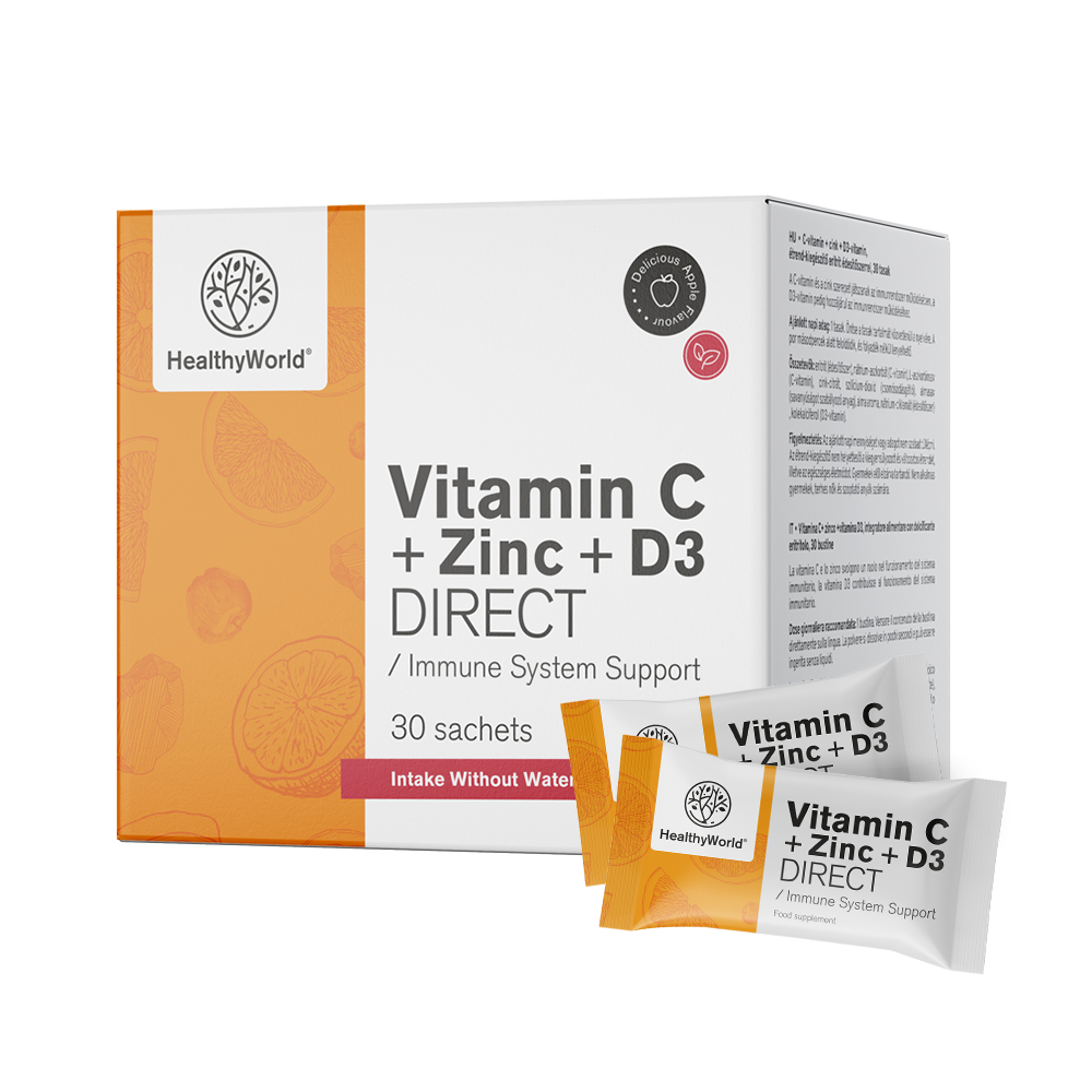 C-vitamin 500 + Cink + D3 DIRECT z okusom jabuke