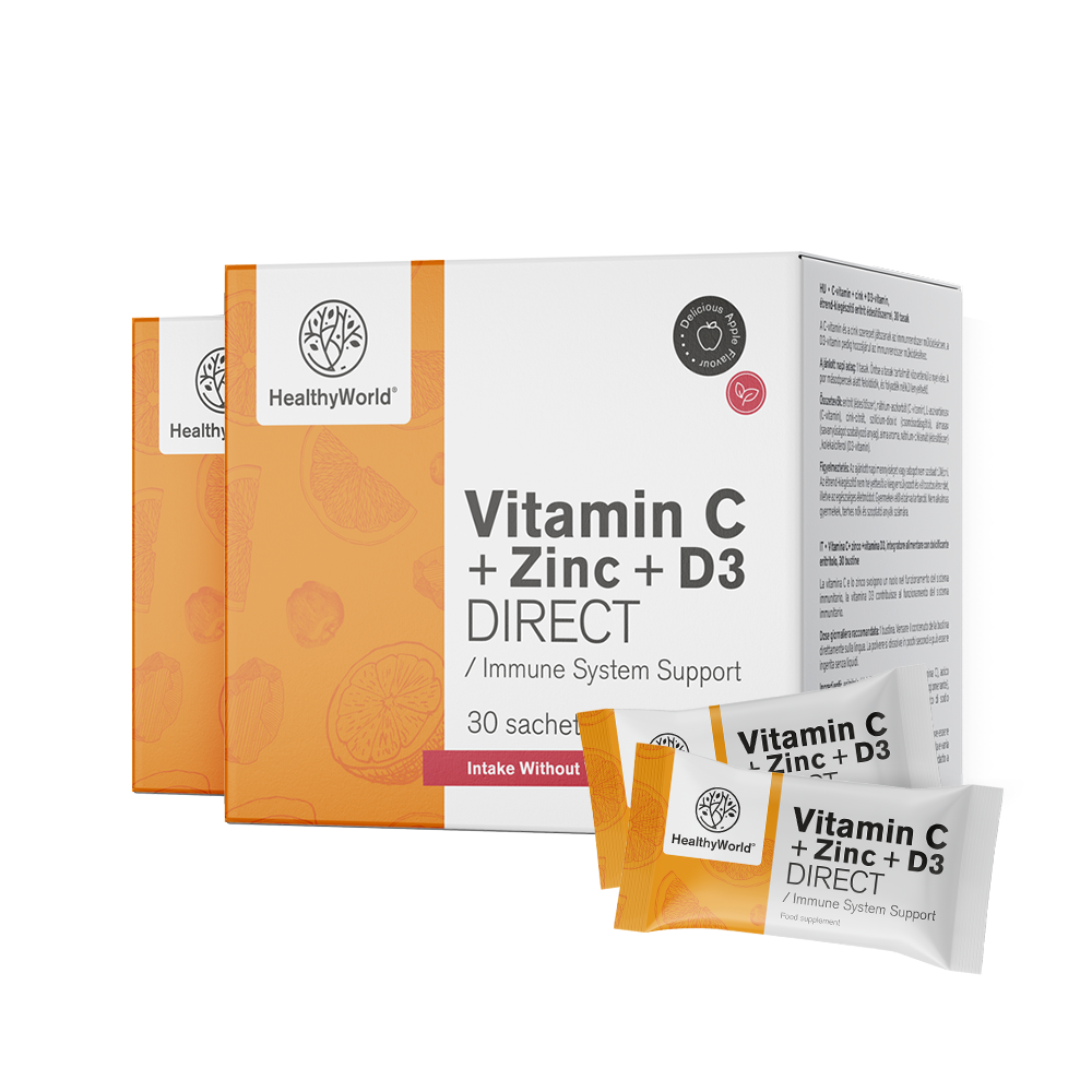 C-vitamin 500 + Cink + D3 DIRECT z okusom jabuke