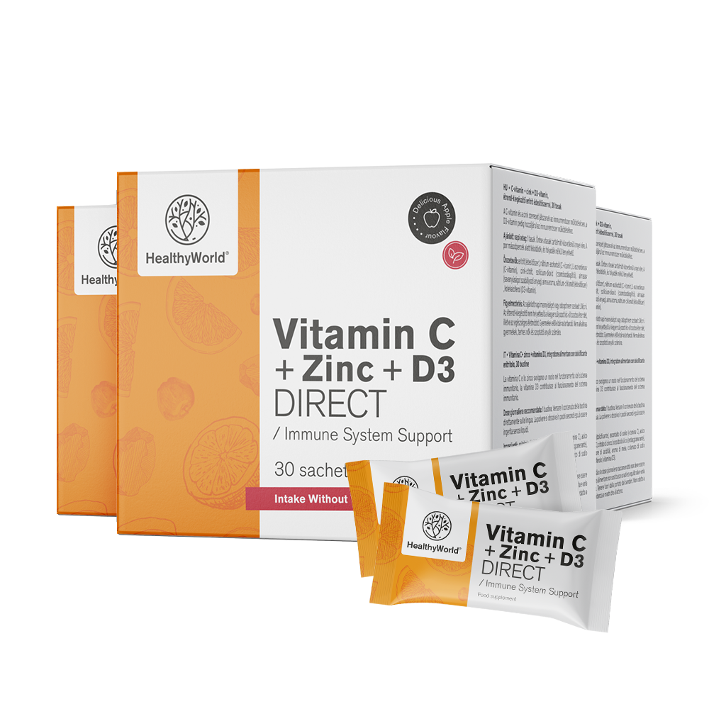 C-vitamin 500 + Cink + D3 DIRECT z okusom jabuke